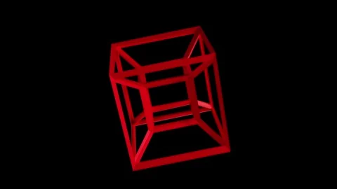 Looping red metallic rotating hypercube isolated on black Stock Footage 262495627