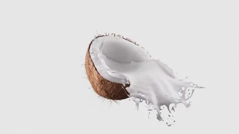 A looping rotation of coconut in a splash of milk. Alpha Channel. Video stock 285153573
