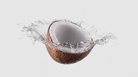 A looping rotation of coconut in a splash of water. Alpha Channel. Stock Footage 285154575