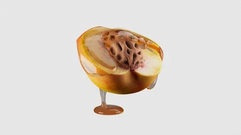 Looping rotation of half a peach with a pit covered in honey. Alpha Channel. Stock Footage 285161440