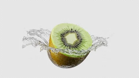 A looping rotation of kiwi in a splash of water. Alpha Channel. Stock Footage 285158445