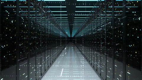 Looping Server Racks with flickering lights from indicators digital data 2D GFX Stock-Footage 251915318
