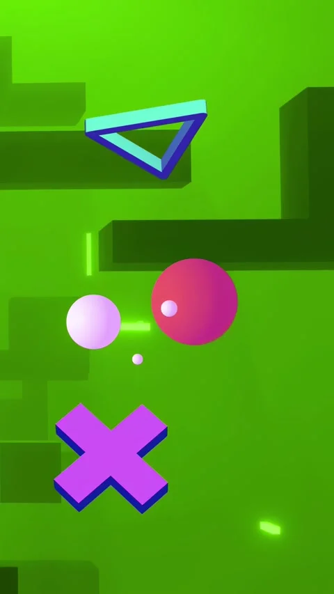 Looping shape cluster drifting in green set, teal triangle magenta sphere Stock Footage 332846364