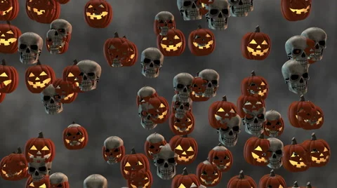 Looping Smiling Halloween Jack-o'-Lanterns and Skulls Morph Stock Footage 40910886