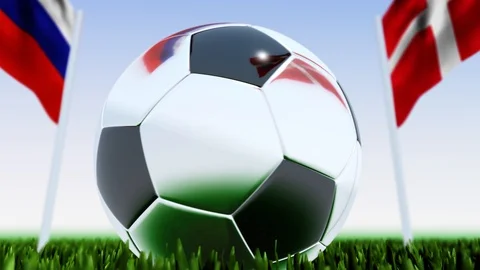 Looping Soccer Ball Denmark vs. Russia Stock Footage 124568971