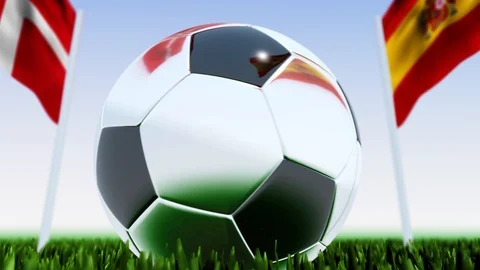 Looping Soccer Ball Spain vs. Denmark Video stock 126639573