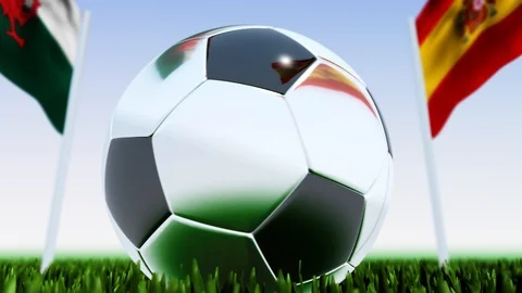 Looping Soccer Ball Spain vs. Wales Stock Footage 126718769