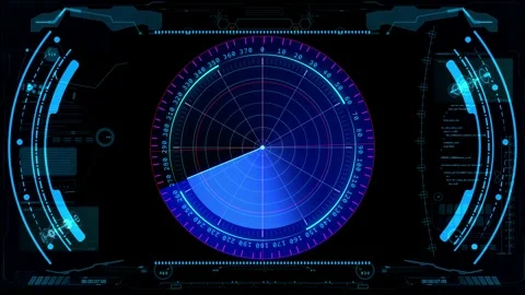 Looping Solar Radar HUD Interface Space Data and Scientific Visualization Stock Footage 332967907