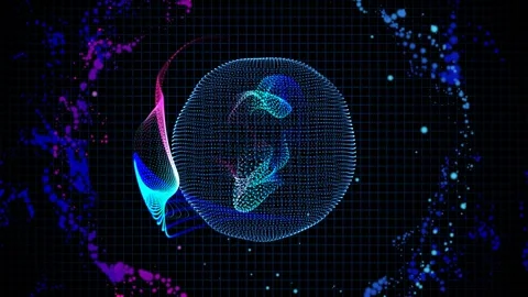 Looping Sphere of Particles with Neon Blue and Pink Waves Video stock 345974282