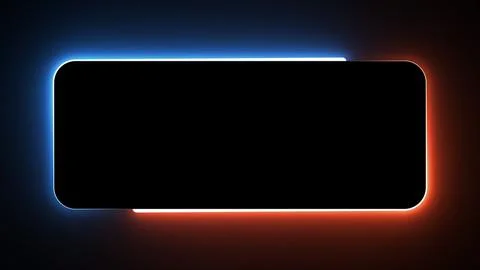 Looping square glowing neon frame effect, black background. Illustrazione stock