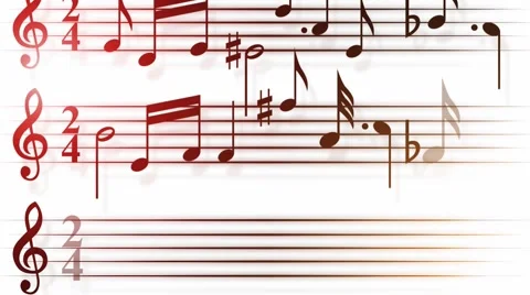 Looping stave with notes, treble clef, sharp, flat Stock Footage 41141597