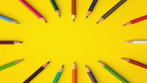 Looping stop motion animation color pencils moving on yellow paper background Stock Footage 278256427