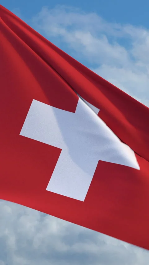 Looping Swiss flag on flagpole Stock-Footage 290881167