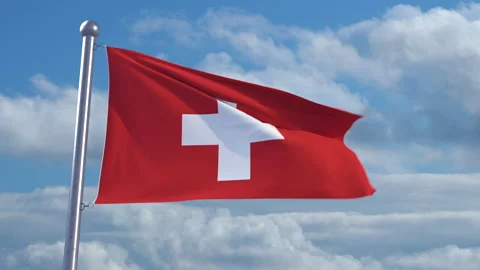 Looping Swiss flag on flagpole Stock Footage 290889280
