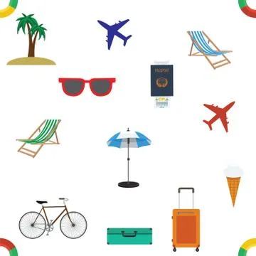 Looping travel seamless background. Flat Vector. Stock Illustration