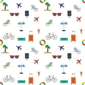 Looping travel seamless background. Flat Vector. Stock Illustration