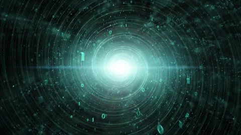 Looping turquoise binary numbers spiral network Stock Footage 333215669