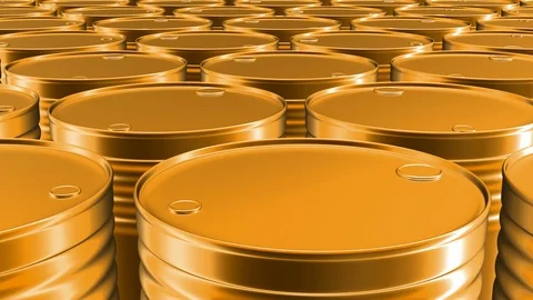 Looping UHD 60 fps 3D animation of the yellow oil barrels Stock-Footage 107422348