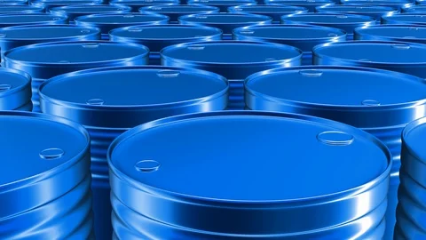 Looping UHD 60 fps 3D animation of the blue oil barrels 動画素材 107450322