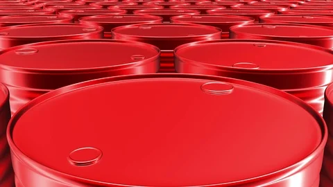 Looping UHD 60 fps 3D animation of the red oil barrels 動画素材 107504013