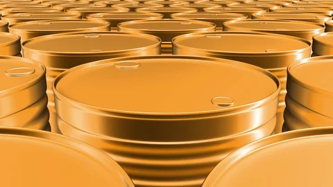 Looping UHD 60 fps 3D animation of the yellow oil barrels Stockbeeldmateriaal 107785220