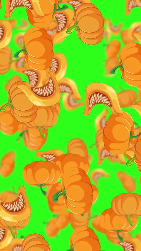 Looping Vertical Rain of Cartoon Pumpkins on Green Screen Video stock 325698776