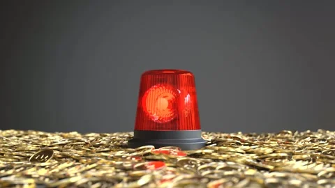 Looping video of Emergency Siren Light is on a pile of gold coins, Save money co Video stock 246339568