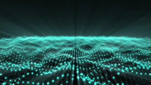 Looping wave of glowing cyan particles Stock Footage 345625430
