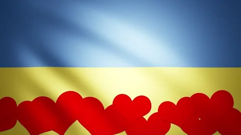Looping wavy ukraine flag with red hearts animation Stockbeeldmateriaal 333714387