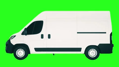 Looping White Cargo Van Animation on Green Chroma Key Background Stock Footage 342175642