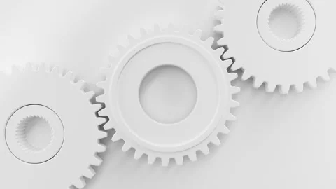 Looping White gears Cogwheel in a machine rotating. Logo Title template. Gears Video stock 273112962
