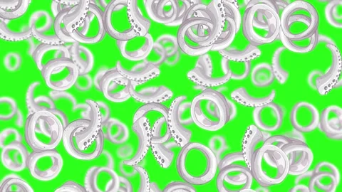 Looping White Tentacle Rings Falling on Green Screen Background Stock Footage 325008885