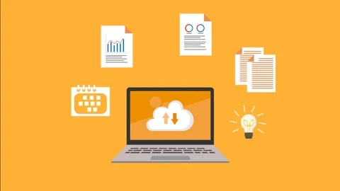 Loopless Animated Business Productivity Concept with Cloud Technology Vidéo 337070933