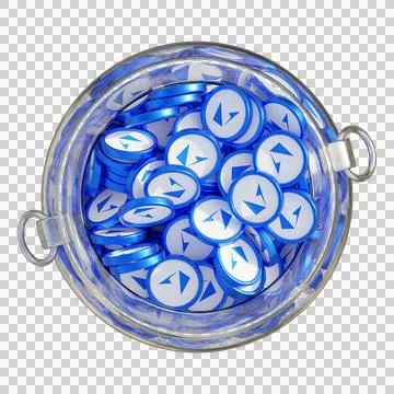 Loopring LRC in 3D crypto coin saving bank with stack coins on isolated Stock Photos