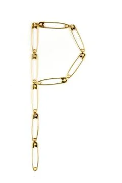 Loops and line shape made of safety pins  on a white background Stock Photos