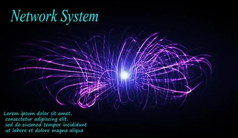 The loops and spirals of neon strips. Big Bang. 3d futuristic technology styl Stock Illustration
