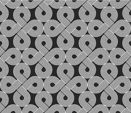 Loops seamless pattern, repeating symmetry ornament, wrapping line circles ba Stock Illustration
