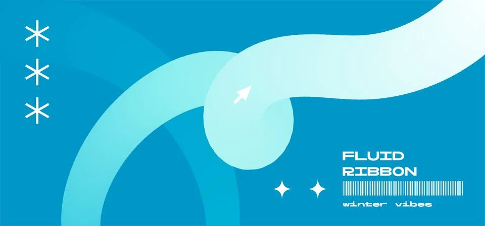 Loopy ribbon shape with gradient blue color. Winter vibes neo brutal banner Stock Illustration