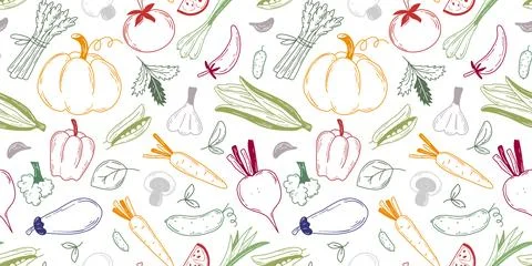 Loose drawing vegetable seamless pattern Иллюстрация
