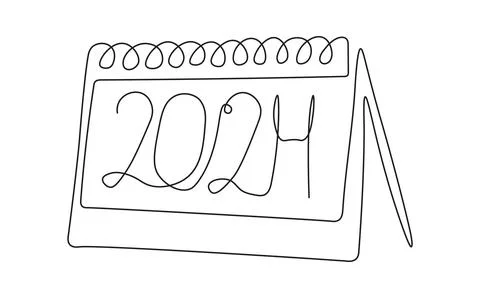 Loose-leaf calendar continuous line drawing. Organizer concept. Leap year Stock Illustration