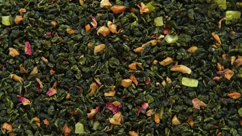 Loose Leaf Mango Pineapple Fruit Tea Wallpaper. Mix Black Green Dry Tea Leaves Stock Footage 249182800