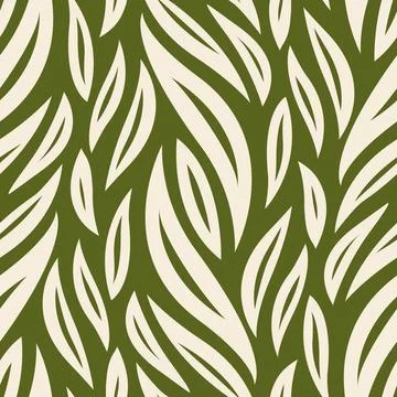 Loose Leaves - Seamless Pattern (Olive, Cream) Stock Illustration