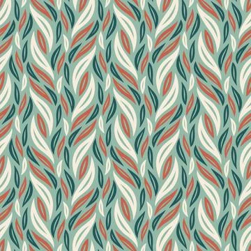 Loose Leaves - Seamless Pattern (Soft Green, Dark Green, Red, Ivory) Illustrazione stock