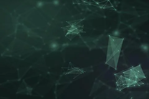 Loose translucent polygon clusters and glowing turquoise points float acros.. Stock Illustration