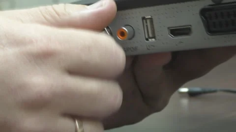 Loosening the nuts,the video input on the receiver, video Stock Footage 68731808