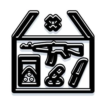 Loot box opening featuring assault rifle and weapon items Stock Illustration