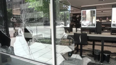Looted Sephora storefront in Washington DC after Anti -Police Brutality protests Stock Footage 131549667