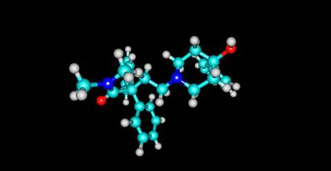 Loperamide molecular structure isolated on black Illustrazione stock