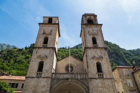 The lopsided Kotor Cathedral Stock Photos
