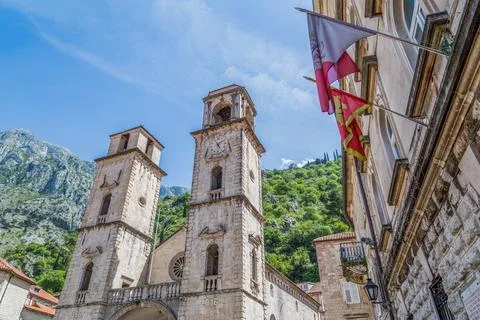 The lopsided Kotor Cathedral Stock Photos